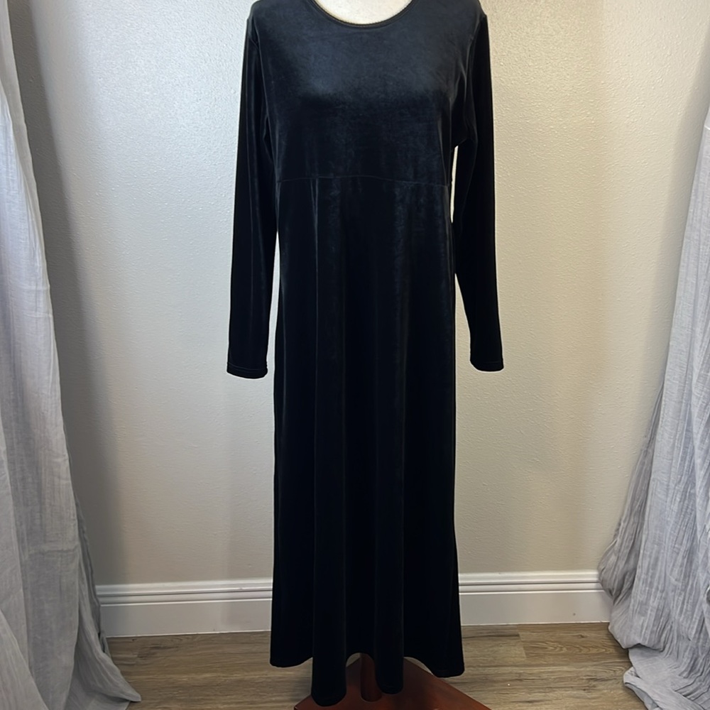 VTG Amanda‎ Smith Black Velvet Midi Maxi Dress  Stretchy Modest Comfy Holiday M